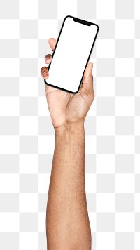 Png smartphone in hand sticker on transparent background