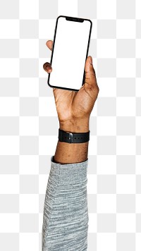 Smartphone png in hand sticker on transparent background