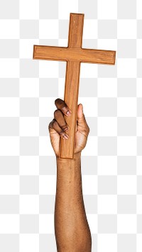 Wooden cross png in black hand sticker on transparent background