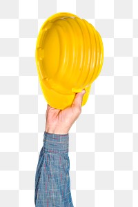 Safety hat png in hand sticker on transparent background