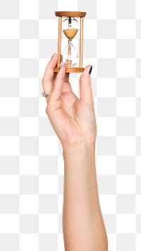 Hourglass png in hand sticker on transparent background