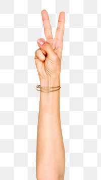 V sign png hand gesture sticker, victory peace sign language on transparent background