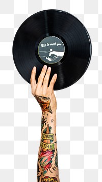 Vinyl record png in hand sticker on transparent background