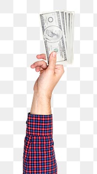 Dollar bill png in hand sticker on transparent background