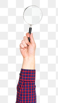 Magnifying glass png in hand sticker on transparent background