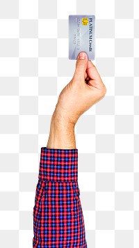 Credit card png in hand sticker on transparent background