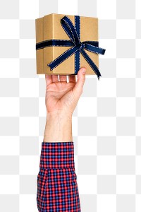 Gift box png in hand sticker on transparent background