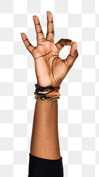 OK png black hand gesture sticker, sign language on transparent background