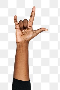 Love you png black hand gesture sticker, love sign language on transparent background