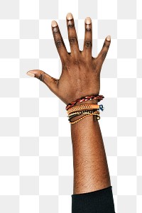 Png five fingers up black hand gesture sticker, sign language on transparent background