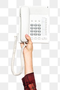 Telephone png in hand sticker on transparent background