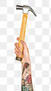 Hammer png in hand sticker on transparent background