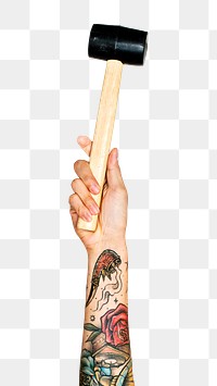 Mallet png in hand sticker on transparent background