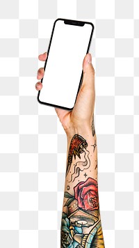 Smartphone png in tattooed hand sticker on transparent background