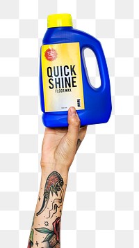 Cleaning product png in tattooed hand sticker on transparent background