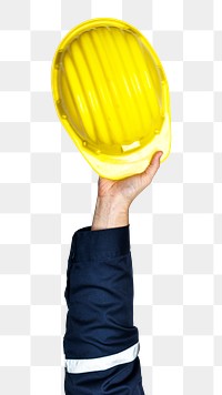 Safety helmet png in hand sticker on transparent background