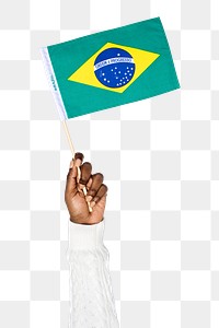 Brazil's flag png in hand sticker on transparent background