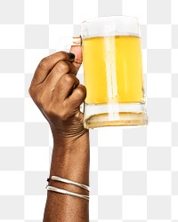 Beer png in black hand sticker on transparent background