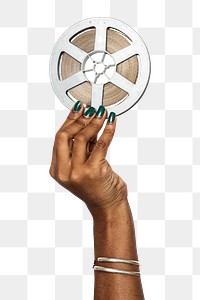 Film reel png in black hand sticker on transparent background