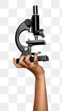 Microscope png in hand sticker on transparent background