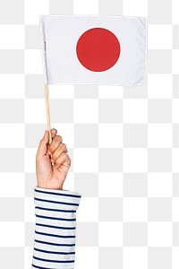 Japan's flag png in hand sticker, national symbol on transparent background