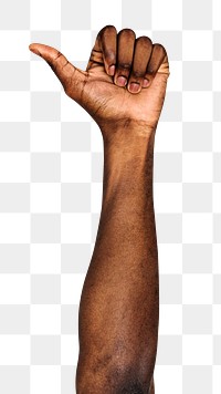 Thumbs up png black hand gesture sticker, like sign language on transparent background