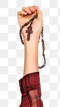 Rosary png in hand sticker on transparent background
