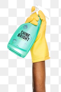 Png cleaning spray bottle in black hand sticker on transparent background