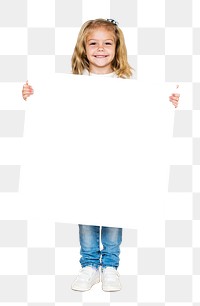 Happy girl holding an empty square board transparent png<br />