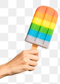 Hand with a rainbow ice pop in summertime design element
