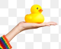 Cute rubber duck on a hand design element