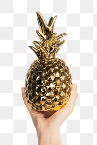 Hand showing a gold pineapple cup