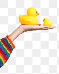 Cute rubber ducks on a hand design element