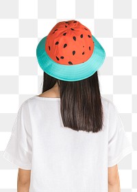 Woman with a watermelon printed bucket hat
