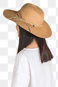 Woman wearing a wide brim beach hat profile portrait mockup