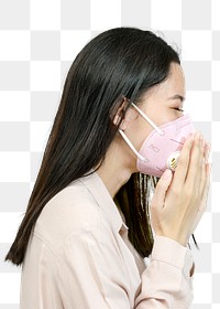 Asian girl wearing a mask and coughing mockup transparent png