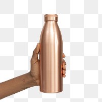 Hand holding a copper stainless steel bottle element transparent png
