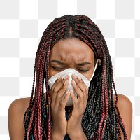 Black woman wearing a mask and coughing transparent png