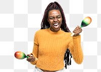 Cheerful black woman enjoying maracas mockup