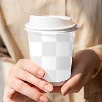 Woman holding a coffee cup design element