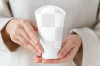 Woman holding a facial cream tube design element