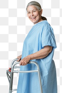 Happy senior patient using a zimmer frame 