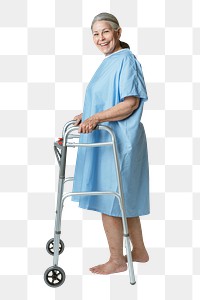 Happy patient using a zimmer frame