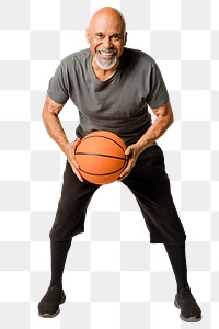 Retired man playing a basketball