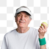 Cheerful senior man with a tennis ball