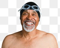 Cheerful senior man wearing swimming glasses