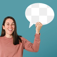 Cheerful woman showing a speech bubble