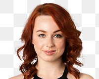 Ginger woman png transparent, smiling face portrait