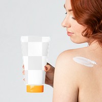 Woman holding a cream tube container mockup 