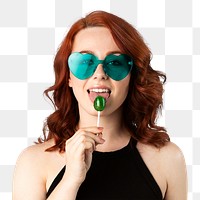 Beautiful woman enjoying a lollipop mockup 